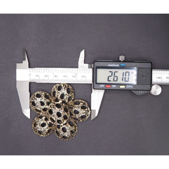 Vintage Brooch Pin Large Flower Brass Metal with Holes Hand Crafted, Brand Joy - Picture 4 of 4